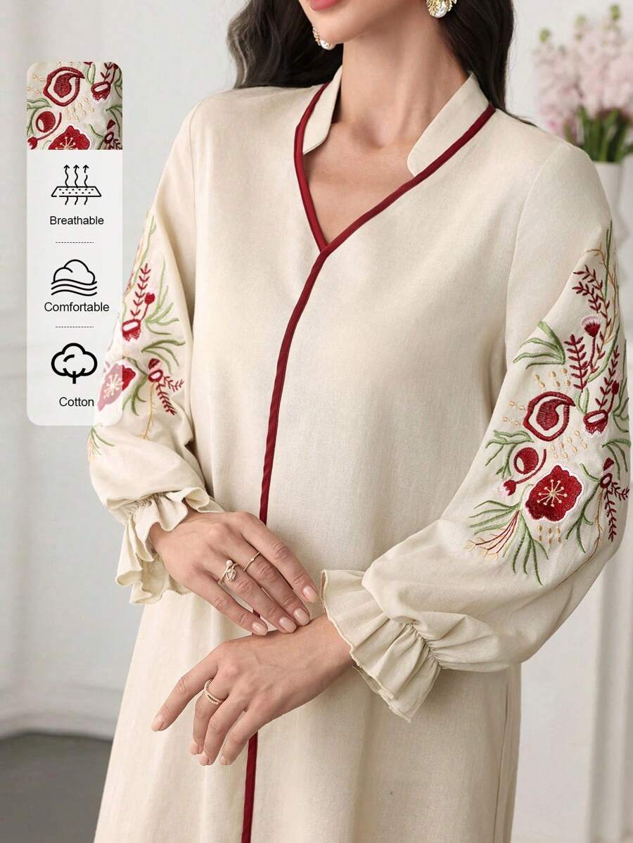 SHEIN Lacomfia Đầm mini thêu khối màu cổ chữ V - Nhiều màu - Xem 1