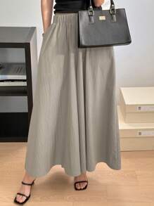 DAZY 女士优雅通勤纯色宽松阔腿九分裤，秋季 - 杏色 - 查看 5