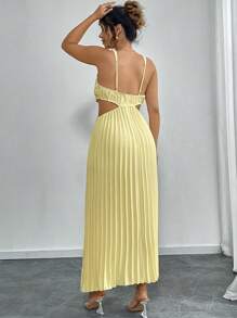 Elenzga Robe plissée dos nu de couleur unie élégante pour grande taille, pour l'été