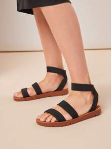 SHUZIA Wide Fit Elastic Double Strap Flat Sandals Mother's Day Present - Black - View 2