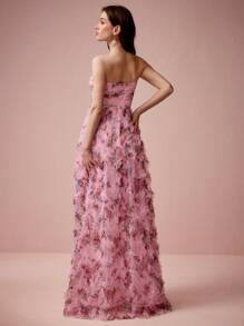 Enchnt 春夏浪漫粉色碎花网纱公主风长裙，甜美优雅，适合度假、约会、节日、派对、毕业典礼、婚礼宾客、宴会、舞会礼服、音乐会节日服装、复活节连衣裙、夏季连衣裙、太阳裙、夏季服装 - 粉色 - 查看 7