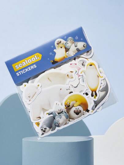 SEALOOK X SHEIN 98张印章卡通图案印花贴纸套装，专为学生、女性和男性设计，非常适合用于笔记本、日记本、工艺装饰等。此外，它还可以贴在滑板、笔记本电脑和行李箱上，作为个性化装饰。采用可移除胶水，移除后不易留下粘性痕迹。