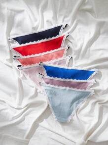 Shein Underwear&Sleepwear Basics 7pack Letter Tape Lace Trim Ribbed Knit Panty Sports