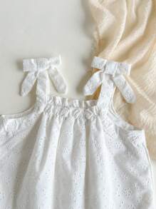 Loomiva Baby Girl Solid Color Embroidered Hollow-Out Square Neck Slip Dress - White - View 6