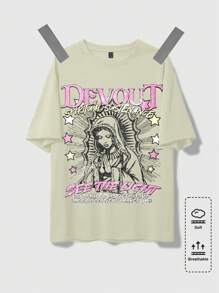 ROMWE MEN Street Life 2025 Summer New Religious Virgin Mary Portrait Fashion T-Shirt