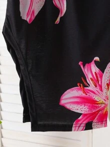 2pcs/Set Young Girls Floral Print Camisole Top And Elastic Waist Fitted Skirt, Casual Outfit Suitable For Daily, Beach, Vacation, Summer Summer Holiday - Black - View 4