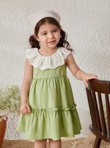Blossori Baby Girls Countryside Vacation Ruffle Collar Sleeveless Dress - Green - View 5