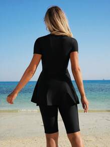 Swim Mulvari Women's Elegant Wrap Style Black Moroccan-Style Beachwear Set Including Tank Top And Tankini Swimsuit, Suitable For Beach, Pool, And Holiday For Summer Beach Vacation