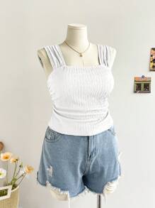 SHEIN Privé Women Plus Size Solid Color Minimalist Versatile Tank Top, Elegant For Spring/Summer Outings And Dates, Textured Camisole,Business Casual Woman