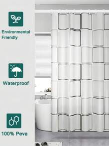 1 pieza Cortina de ducha a cuadros en blanco y negro, impermeable y a prueba de moho, de PEVA, con anillas metálicas. Disponible en diferentes tamaños. Decoración de baño de verano para el hogar - Blanco - Ver 5