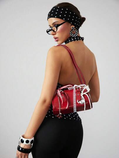 Kawaii Women's Cute Dark Style Bow Cross Chain Decor Mini Handbag