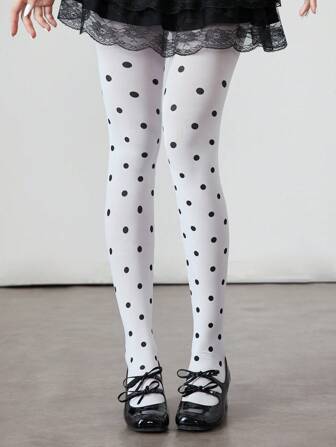 Kawaii 1pc Fashionable Polka Dot Sheer White Stockings, Ladies Thin Summer Pantyhose/Tights/Leggings To Conceal Leg