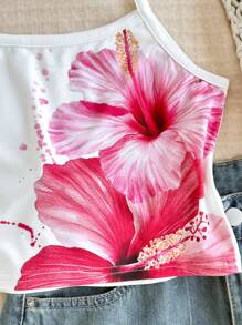 Tween Girls' Casual Fashionable Tropical Print Camisole - Pink - View 5