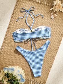 Swim Mod 2pcs/Set Summer Fashion Reversible Sexy Bikini Set - Multicolor - View 9