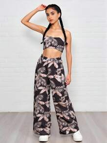 Tween Girl Sleeveless Crop Top And Long Pants 2-Piece Outfit Fashionable For Summer - Black - View 1