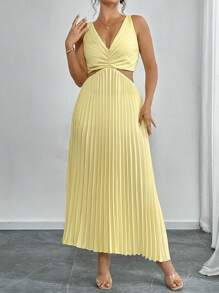 Elenzga Robe plissée dos nu de couleur unie élégante pour grande taille, pour l'été