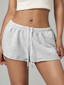 SHEIN PETITE Women's Solid Color Elastic Waist Loose Casual Shorts,Micro Shorts