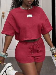 Slaydiva 2 Stücke/Set Frühling/Sommer 2025 Lässig Sport Streetwear Damen Rundhals Kurzarm T-Shirt und Shorts, Schneeflocken Stoff Sweatshirt Outfit