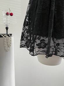 Sweetra French Sweet Style Ruffles Pink Lace Mini Dress,Unique Design For Celebrities, Summer - Black - View 7