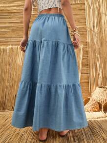 Bóhologie Women's Indigo Drawstring Casual Long Skirt - Blue - View 2
