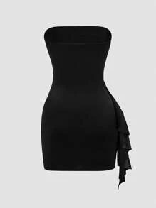 Sweetra Plus Size Sexy Asymmetrical Side Ruffle Hem Short Camisole Dress