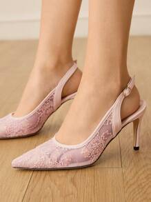 CUCCOO HITCHD Scarpe col tacco a spillo a punta in pizzo con decoro floreale e fiocchi di neve, eleganti, adatte a matrimoni, occasioni formali e feste come Natale e San Valentino