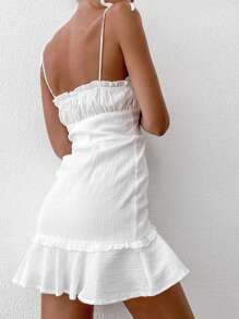 INAWLY Women's Fashion Casual Sexy Elegant Simple Romantic Button Strap Dress - White - View 3