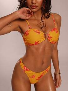 SHEIN Forever 21 Bộ đồ bơi bikini Bandeau mùa hè mới cho nữ đi biển - Màu vàng - Xem 5