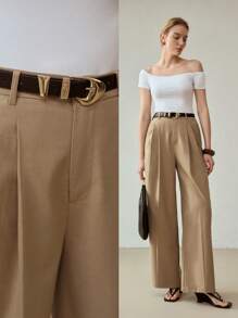 MOTF PREMIUM FOLD PLEATED SUIT PANTS - Khaki - View 1