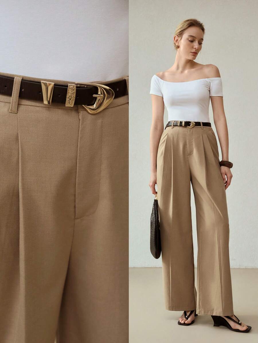 MOTF PREMIUM FOLD PLEATED SUIT PANTS - Khaki - View 1