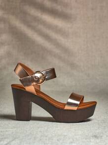 SHUZIA Open Toe Wood Detail Platform Chunky Heel Sandals - Multicolor - View 3