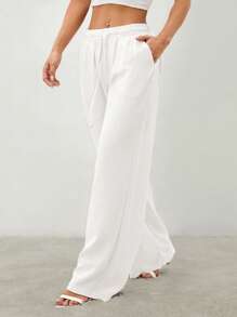 SHEIN PETITE Women's Tie-Front Trousers With Pockets,Cargo Pants