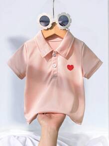 SHEIN 女婴 0-3 岁休闲百搭日常 Polo 衫，针织衫，Polo 上衣 - 粉色 - 查看 2