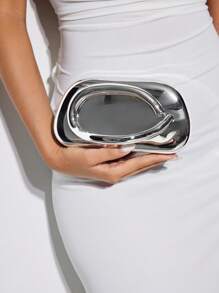 SHEIN BAE Elegant Design Women's Party Evening Clutch Bag, Party Bags,Perfect For Party Wedding Prom Dinner/Banquet Matching With Holiday Party Dress Evening Dress & Sequin Dress - Silver - View 4