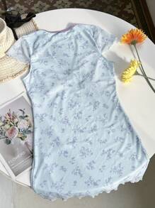Zolique Vestido casual com estampa floral e decote em V e blocos de cores - Azul - Ver 5
