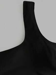FavEase Blusa casual de color liso con tirantes anchos y plisada