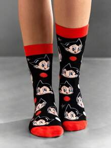 Astro Boy X SHEIN 2 Paar weiche und atmungsaktive Damen Gestreifter Crew Socken, verstärkte Zehenpartie und Ferse für Haltbarkeit, geeignet für alle Jahreszeiten