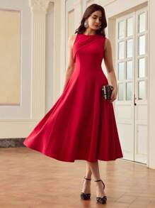 ZEYLAH Vestido elegante sin mangas asimétrico con volantes - Rojo - Ver 6