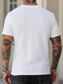 Manfinity Homme Áo thun nam tay ngắn họa tiết trơn màu thường ngày mùa hè Áo thun nam mùa hè dành cho nam Áo thun nam - trắng - Xem 2