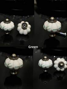 1 件陶瓷南瓜旋钮手工制作，花卉浮雕抽屉拉手，复古单孔橱柜把手，农舍厨房装饰，欧式风格，家具五金配件，家居装饰 - 綠色 - 查看 2