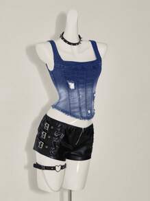 SHEIN ICON Women Gradient Denim Top, Fashionable For Summer - Blue - View 7