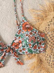 Swim Vcay Women's Tight Fit Random Print Vacation Casual Beach Swimsuit Top, Summer