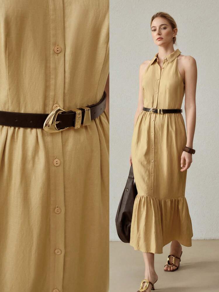 LINEN RUFFLE HEM DRESS