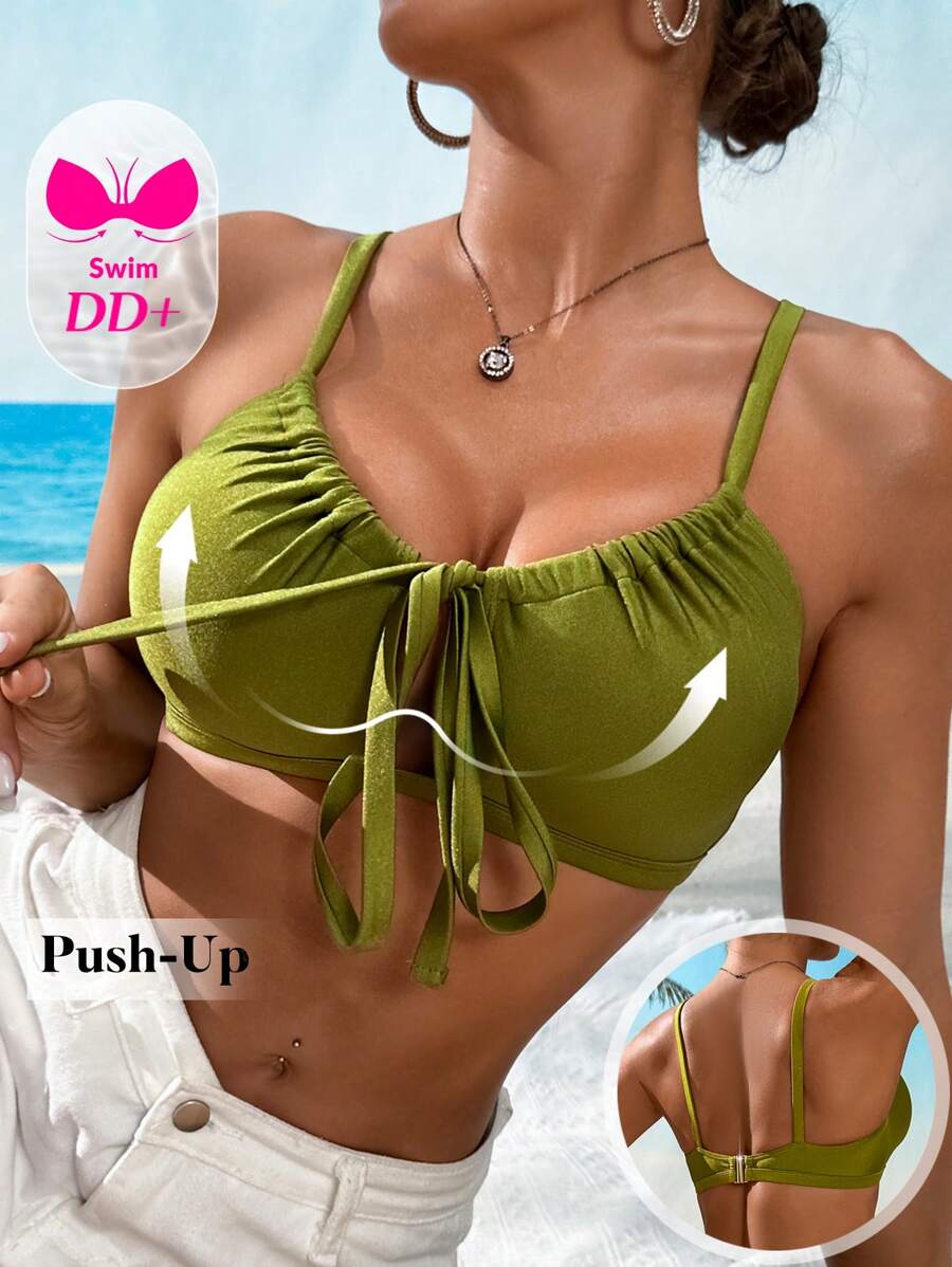 Swim DD+ Damen Bikini-Oberteil in Einfarbig mit Verdrehtem Träger