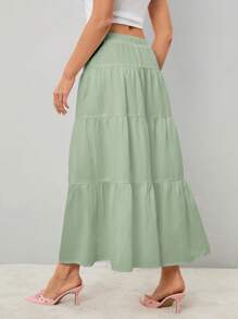 SHEIN Tall Falda larga de cintura alta con nudo y volantes en el dobladillo, de unicolor