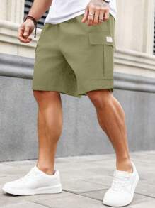 Manfinity Homme Plus Size Men's Patch Design Loose Casual Cargo Shorts - Green - View 4