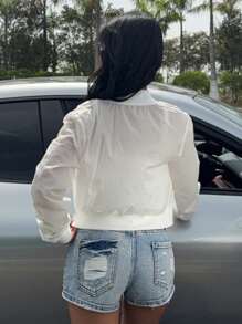Muchica White Summer Crop Sun Protection Thin Jacket, Minimalist And Fashionable, Suitable For Summer In Fall/Winter