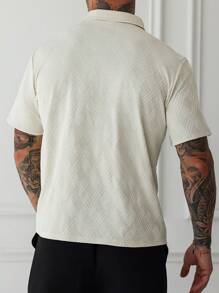 Manfinity Mode Men Solid Color Basic Turndown Collar Front Button Short Sleeve Simple Polo Shirt, Casual Everyday Wear, For Husband For Going Out Men S Collared Shirts Men Shirts Polo - Apricot - View 2
