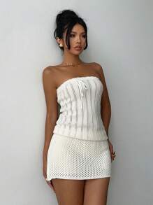 Aloruh Vestido tubo de unicolor para mujer con lazo, vestido mini de punto para el verano - Blanco - Ver 6