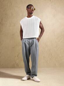 SUMWON 无袖背心夏季短款纹理针织肌肉 T 恤运动健身训练背心跑步健身房休闲运动上衣街头服饰 - 白色 - 查看 3